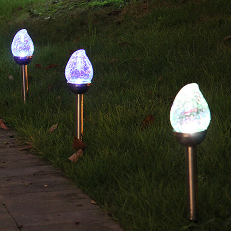 2pcs Steel Solar LED Crackle Lamp Spike Peach Shape Outdoor Landscape Light A
