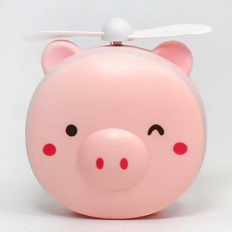 3in1 Cartoon Pig Shape Mini Makeup Mirror Fan Light Hand Held General Purpose