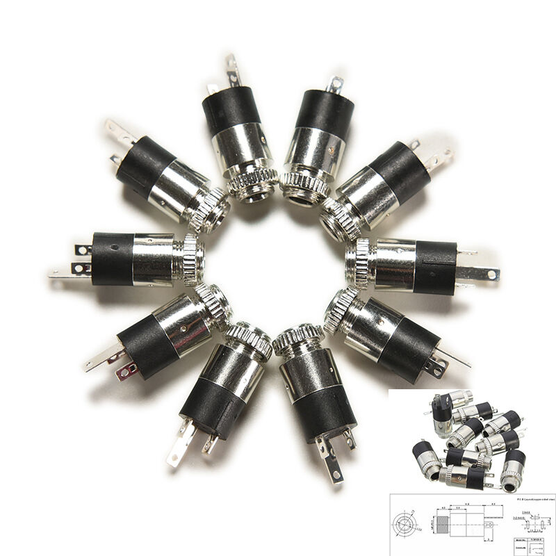10X PJ-392 3 Pin 3.5mm Stereo Headphone Audio Video Jack Socket  Plug With Nut3C