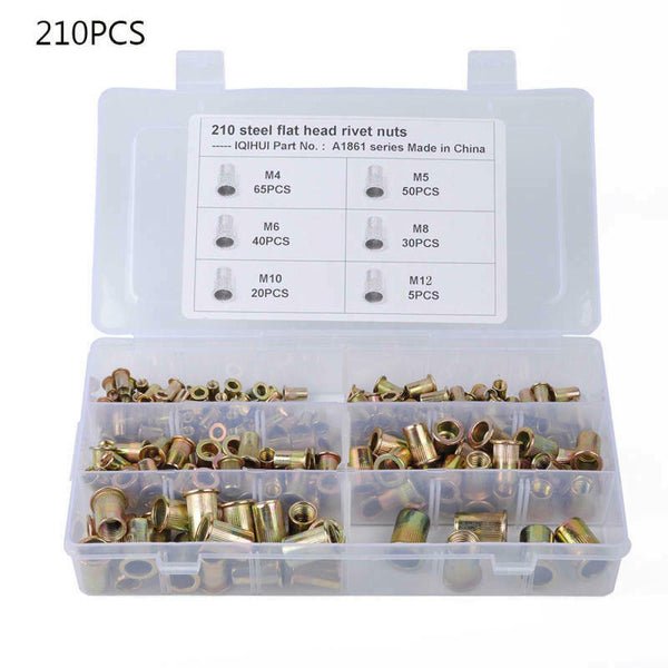 210x Flat Head Blind Rivet Nut Insert Nutsert Assortment Kit Screw M4/M5/M6/M8