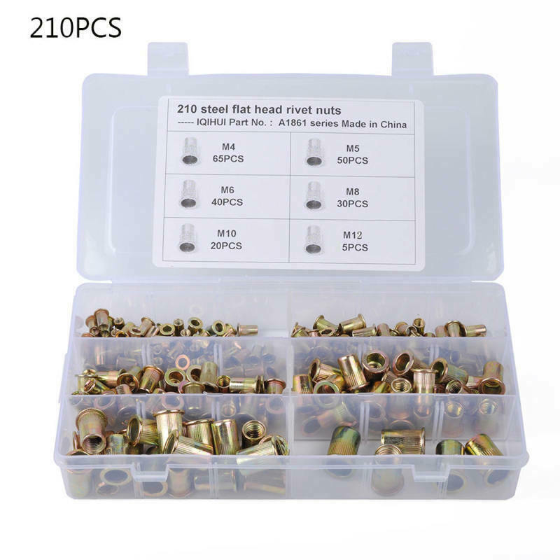 210x Flat Head Blind Rivet Nut Insert Nutsert Assortment Kit Screw M4/M5/M6/M8