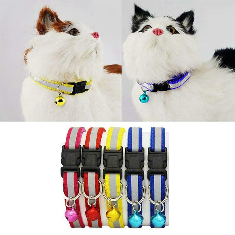 Adjustable Reflective Pet Collar Safety Release Buckle with Bell for Cat Do M6N4
