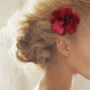 Women Girls Satin Peony Flower Hair Clip Brooch - Claret