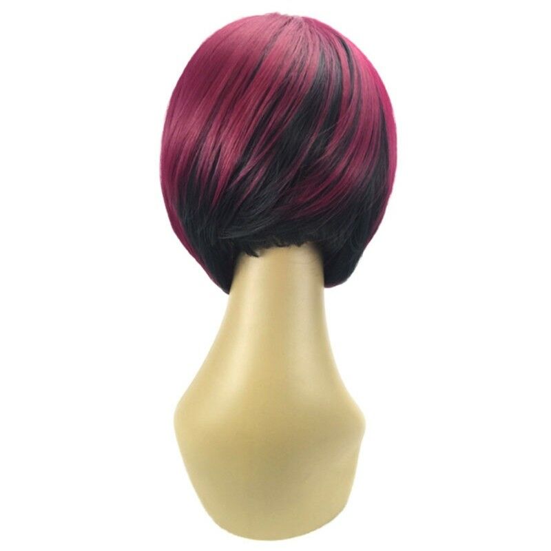 Ombre Wine Red/Black Short Straight Wigs Synthetic Hair Bob Women Fashion Soft