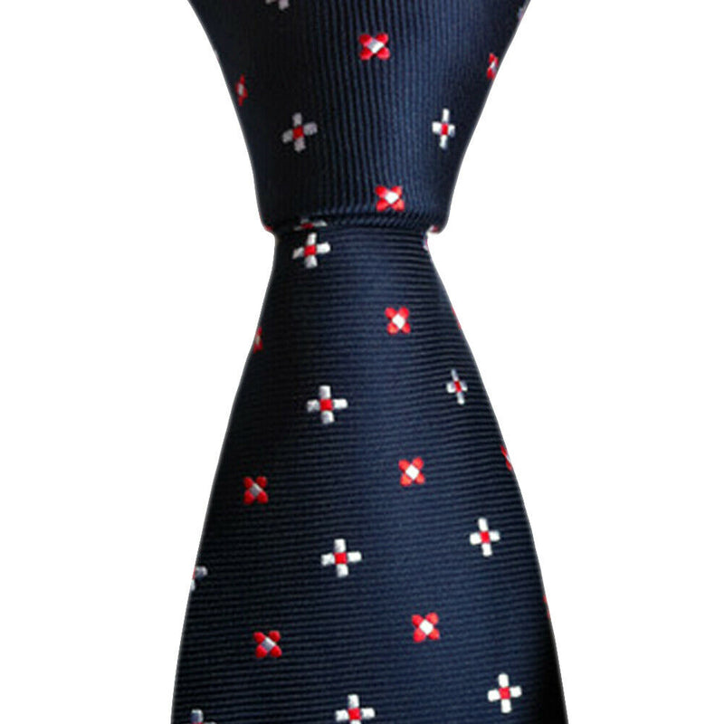 Red White Blue Flowers Neoclassical Spend 100% Silk Jacquard Tie Men's Tie