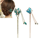 2pcs Womens Retro Crystal Butterfly Flower Hairpins Hair Sticks Hair Clips