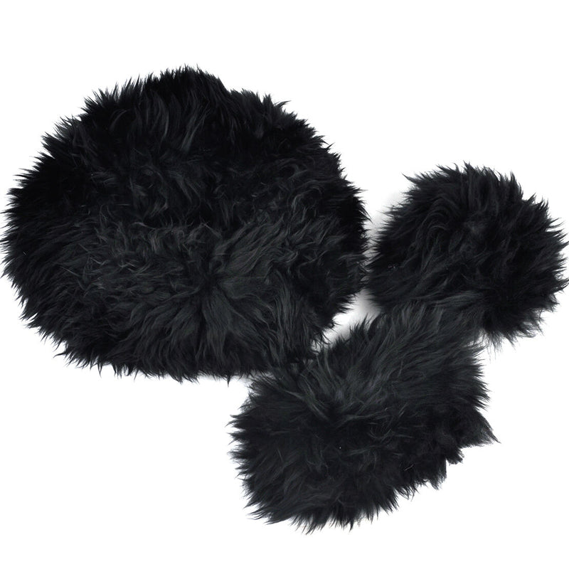 3 Black Wool Plush Warm Car Steering Wheel Cover Handbrake Gear Cover Cap Winter