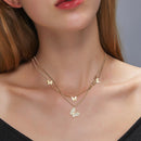 Double Layer Necklace Women Butterfly Pendant Alloy Clavicle Chain Jewelry