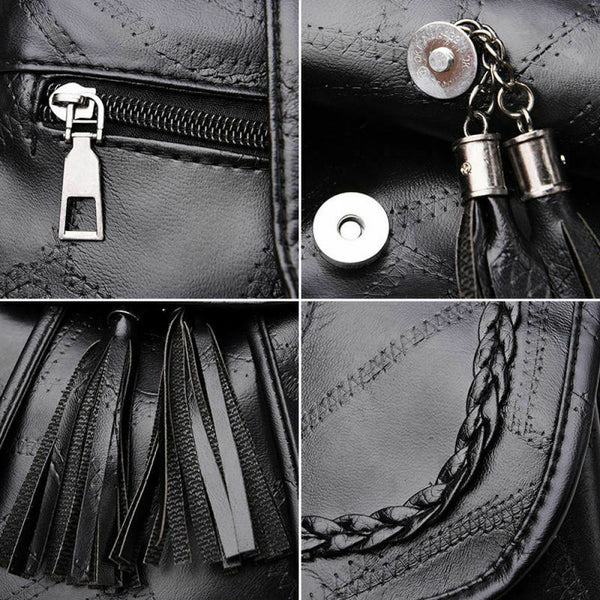 Bags Drawstring Black Casual Shoulder Bag Women Backpack Leather Tassels  LHN