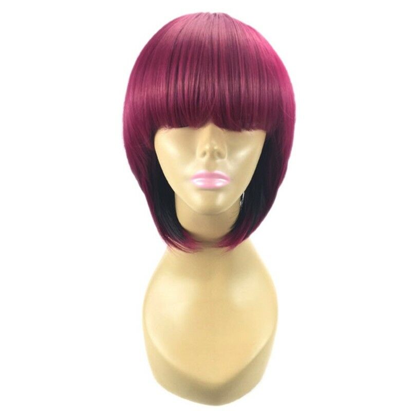 Ombre Wine Red/Black Short Straight Wigs Synthetic Hair Bob Women Fashion Soft