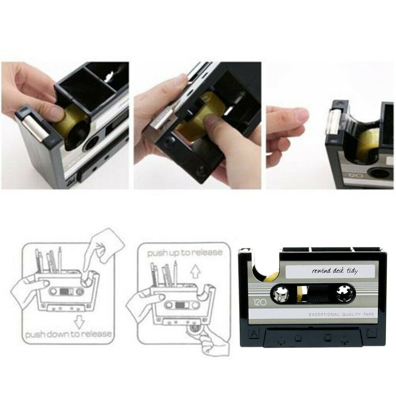 2 Packs Retro Cassette Tape Dispenser Pen Pencil Holder Container Office