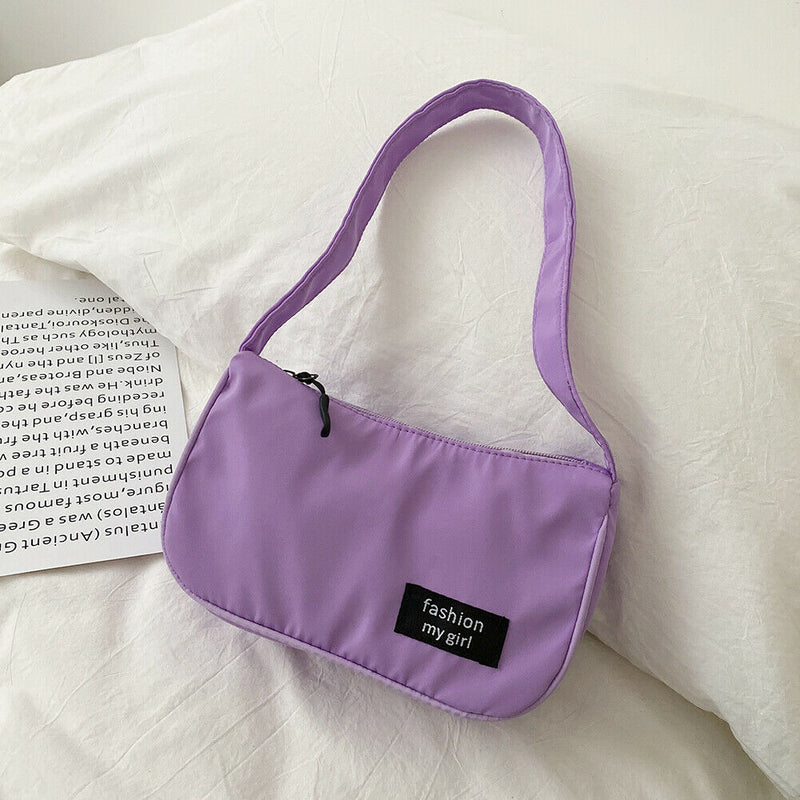 Casual Nylon Women Handbag Totes Female Zip Underarm Shoulder Bag (Purple)