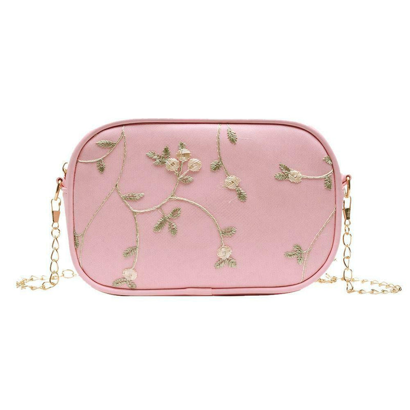 Lace Flower Shoulder Handbags Women Chain PU Leather Crossbody Bags (Pink)