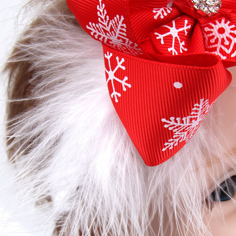 Christmas Baby Girls Toddler Bow Feather Headband Snow Flower Girl Headwear NEW.