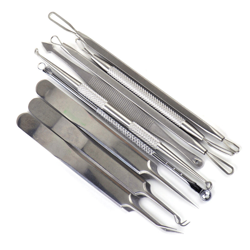 9x Stainless Steel Blackhead Comedone Pimple Blemish Extractor Remover Tool Set