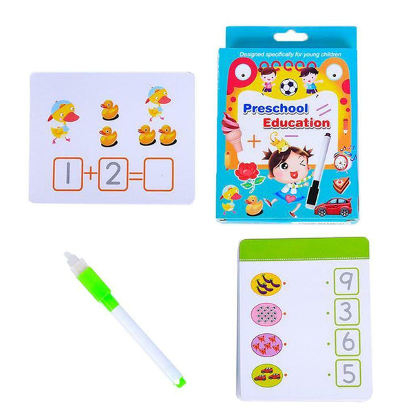 Number &Math Flashcards Preschool Education w/Wipe-clean Pen for Parents