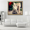 Naughty Kitten Cat Rose 5D Diamond DIY Painting Craft Home Decor