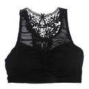 Women Hollow Crochet Padded Flower Back Sport Bra - Black O6X7