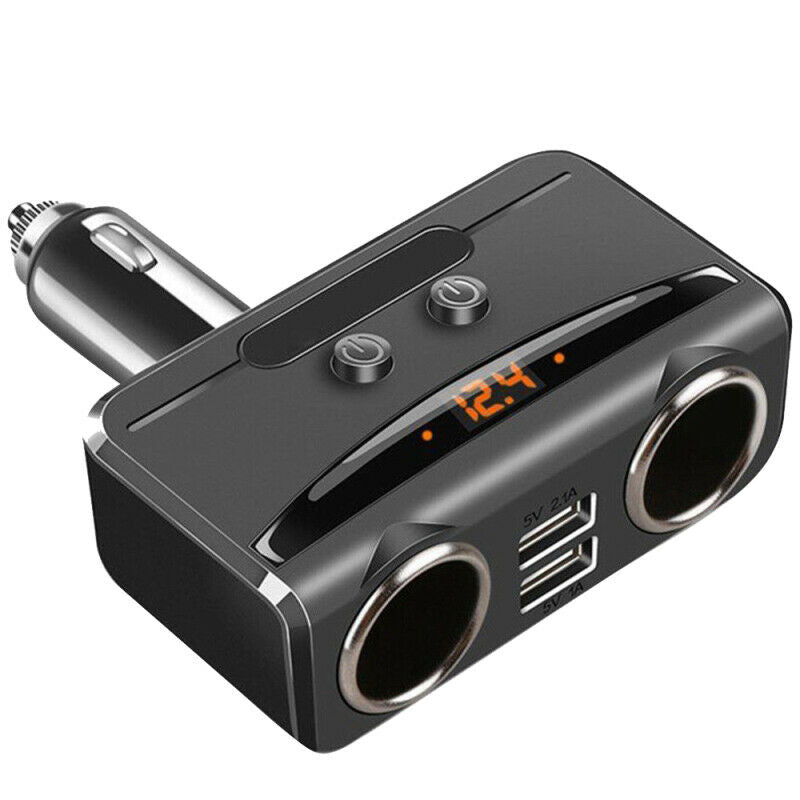 Car LCD Cigarette Lighter Socket Distributor DC 12V Dual USB Charger Power QNF