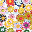 100x Assorted Flower Shape 2-holes Flatback Wooden Buttons for Sewing Craft