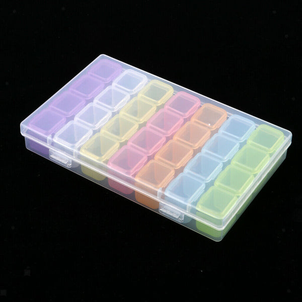28 Dividers Multicolored Diamond Painting Box Nail Beads Powder Storage Case