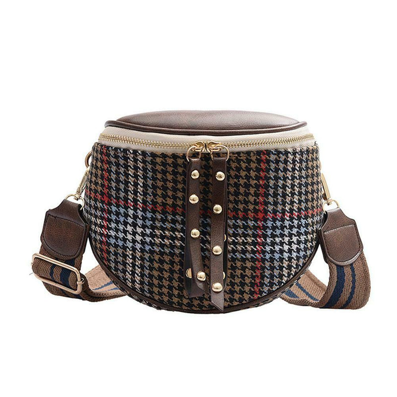 Fashion Woolen Messenger Bag Women Semicircle Wide Zip Shoulder Bags (Red)