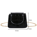 Pure Color Leather Mini Shoulder Bags Women Chain Messenger Bags (Black)