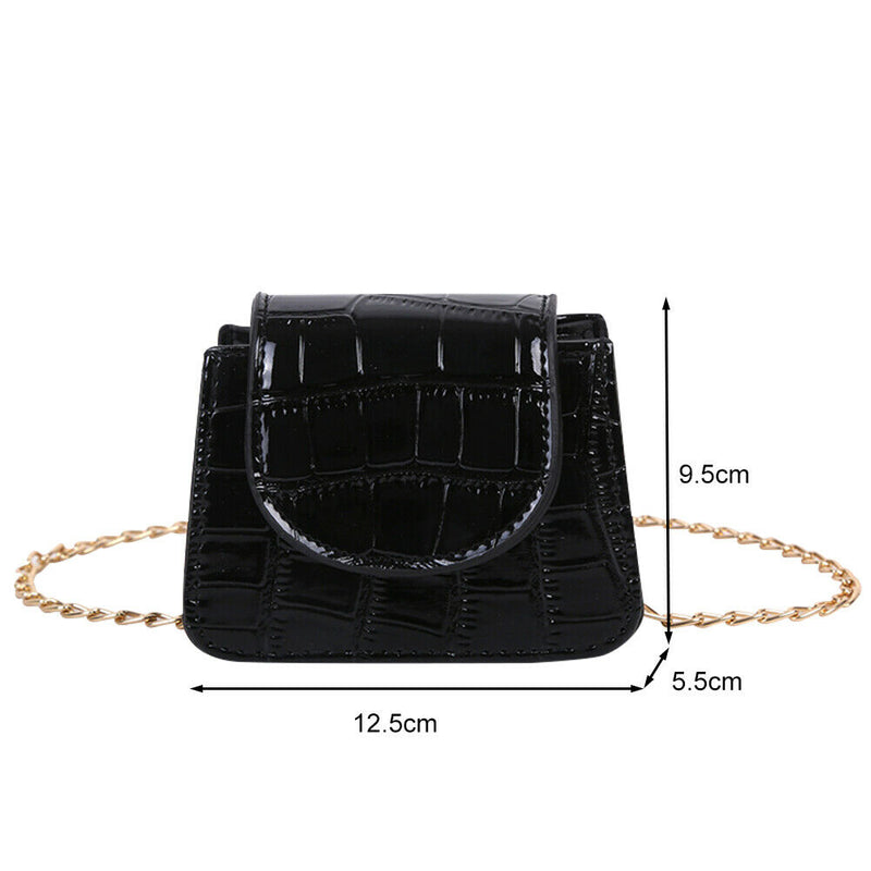 Pure Color Leather Mini Shoulder Bags Women Chain Messenger Bags (Black)