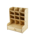 White Multi-Function Wood 13 Grids Desktop Stand Holder Cosmetic Brush Stor B5D1