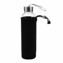 Glass Sport Water Bottle with Tea Filter Infuser Protective Bag 550ml Black P4I2