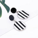 4X(Black White Striped Pendant Earrings Women'S Statement Round Pendant EarI1O8)