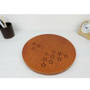 Round Wooden Dish Breakfast Food Snack Serving Tray Salad Platter Tawny 27cm