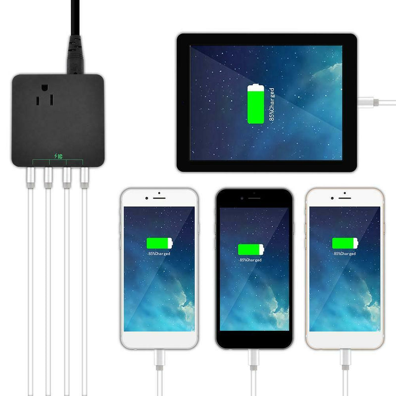 4 USB Ports Travel Phone Charging Station Socket AC Power Strip Charger US A