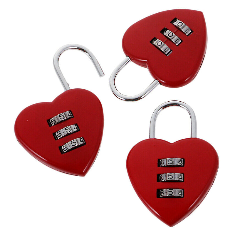 3 Pieces Portable Heart Shape Combination Padlock Combination Lock Travel Case