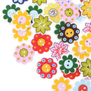 100x Assorted Flower Shape 2-holes Flatback Wooden Buttons for Sewing Craft