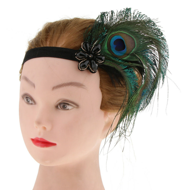 Retro Style Stretchy Peacock Feather Crystal Headband Headwear Fancy Dress