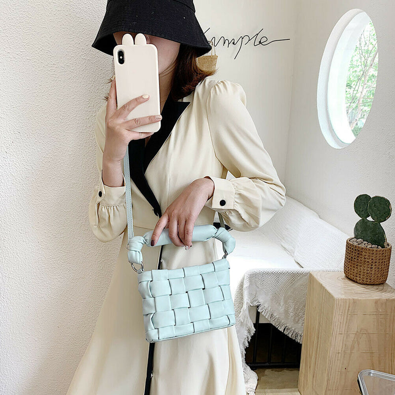 Women Shoulder Totes Woven Handbags Female Braided PU Leather Messenger Bags