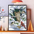Canvas DIY Needlework 11CT Art Stamp Kit Cross Stitch Craft (D441 Cat Bird)