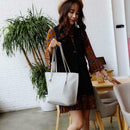 4pcs/set Solid Color Litchi Pattern Women Shoulder Handbags Clutch (Grey)