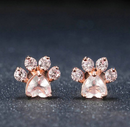 Paw Print Earrings Topaz Crystals Dangle Jewelry Dog Cat Horse Pig Animal Pets