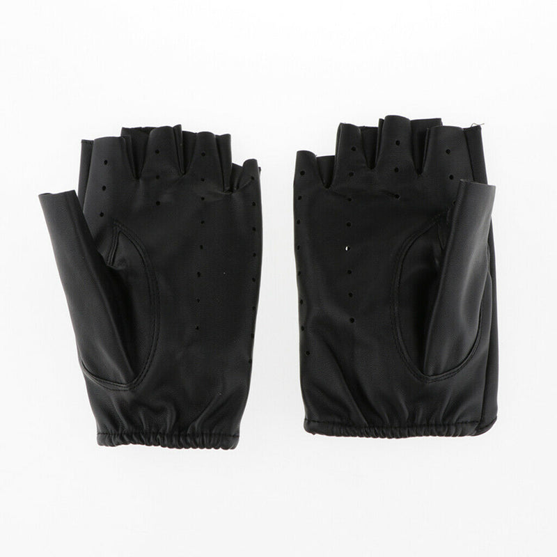 Women Mens PU leather Punk Rock Style Half Finger Hollow Holes Gloves