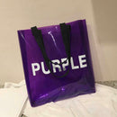 Transparent PVC Shopping Tote Women Shoulder Beach Travel Handbags (Purple)