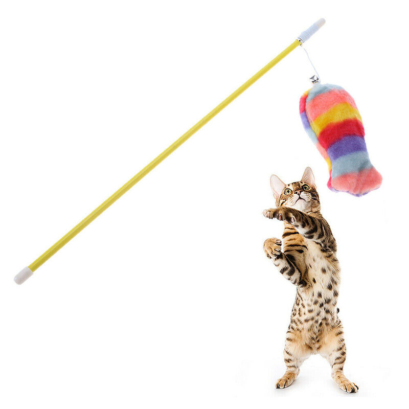 Cat Teasing Stick Plush Fish Wand Squeaky Pet Teaser Rod Interactive Toys A