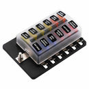 12 Way Spade Terminal Blade Fuse Box Holder with LED Light Kit for Car Boat K1O9