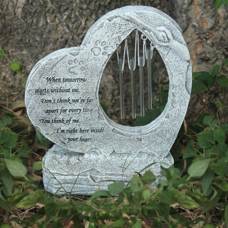 Dog Memorial Stone with Sympathy Poem and Wind Chimes for Garden Yards