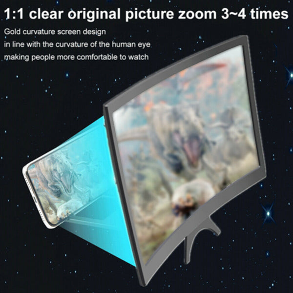 Curved Acrylic Screen Magnifier 12" HD Movies Mobile Phone Amplifier Black