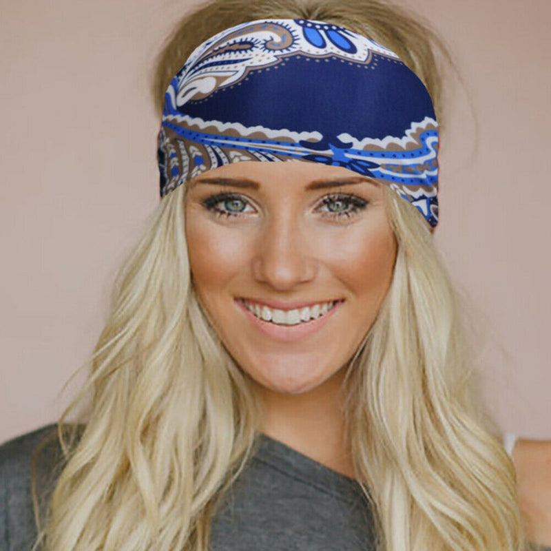 Women Soft Sweatband Stretch Printing Hairband Fashion Gym Yoga Headband
