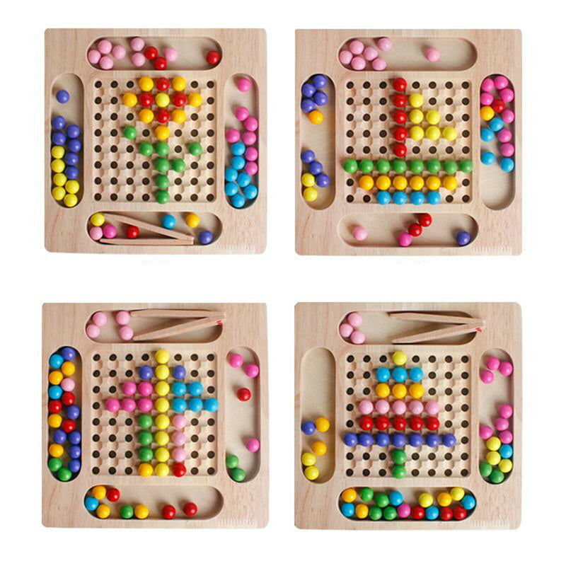 Montessori Educational Wooden Toys for Toddlers, Wooden Board Beads Game,