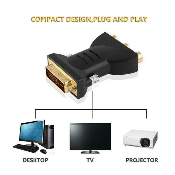 Standard DVI-I 24+5 Male to Black 3 RCA Female Connector Converter Plug