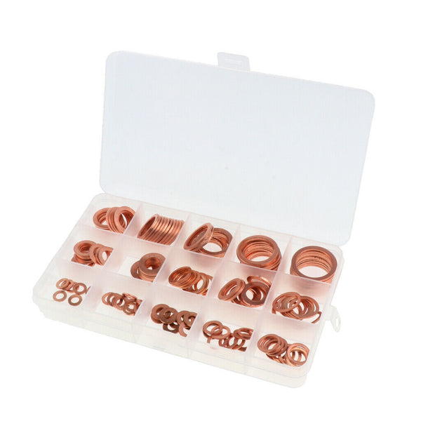 150 Pcs Copper Sealing Flat Washer Gaskets Set Threaded Bolt Connection